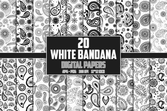 Download White Bandana Paisley Digital Papers - Bandana Collection